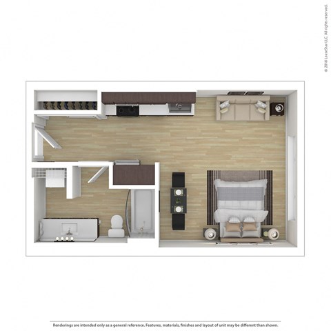 Floor plan for studio, 1 bath, 461 sqft