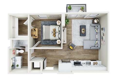 Floor plan for 1 bed, 1 bath, 624 sqft