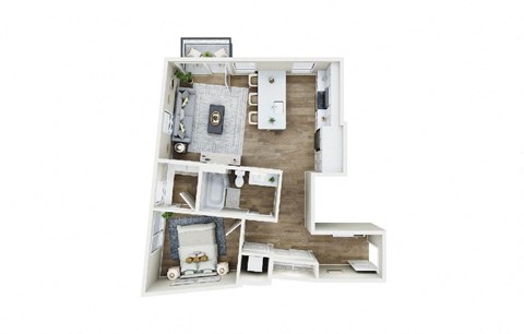Floor plan for 1 bed, 1 bath, 713 sqft