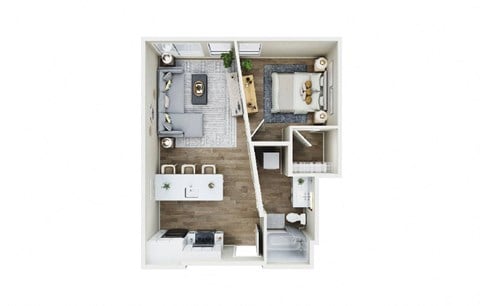 Floor plan for 1 bed, 1 bath, 616 sqft