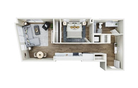Floor plan for 1 bed, 1 bath, 724 sqft