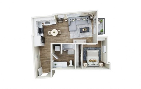 Floor plan for 1 bed, 1 bath, 632 sqft