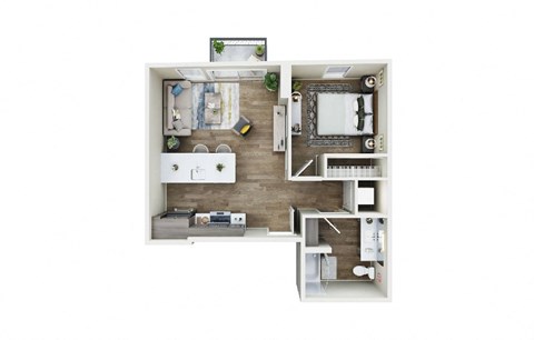 Floor plan for 1 bed, 1 bath, 615 sqft