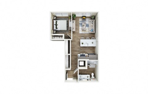 Floor plan for 1 bed, 1 bath, 665 sqft