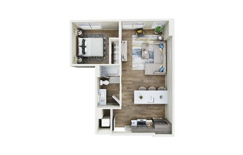 Floor plan for 1 bed, 1 bath, 626 sqft