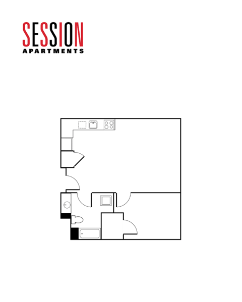 Floor plan for 1 bed, 1 bath, 651 sqft