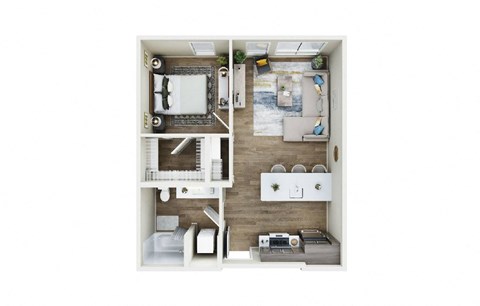 Floor plan for 1 bed, 1 bath, 652 sqft