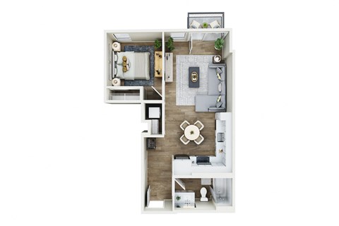 Floor plan for 1 bed, 1 bath, 668 sqft