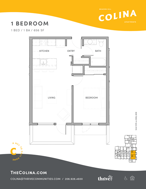 Floor plan for 1 bed, 1 bath, 655 sqft