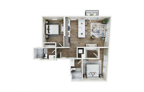 Floor plan for 2 beds, 2 baths, 947 sqft