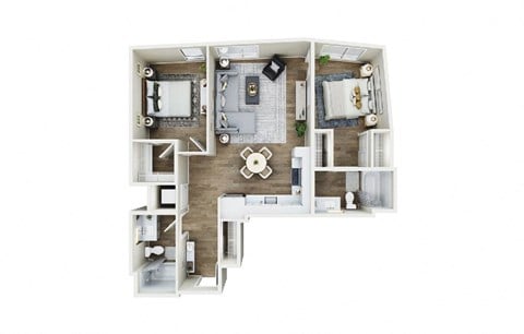 Floor plan for 2 beds, 2 baths, 961 sqft