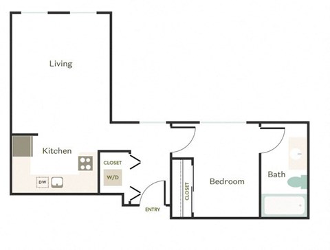 Floor plan for 1 bed, 1 bath, 585 sqft