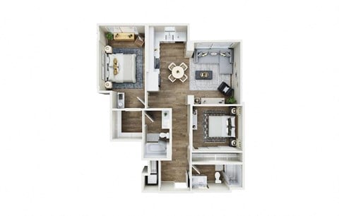 Floor plan for 2 beds, 2 baths, 1024 sqft