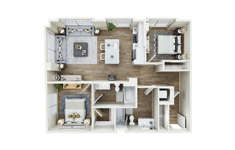 Floor plan for 2 beds, 2 baths, 998 sqft
