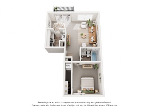 Floor plan for 1 bed, 1 bath, 700 sqft