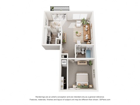 Floor plan for 1 bed, 1 bath, 700 sqft