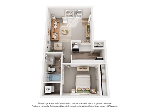 Floor plan for 1 bed, 1 bath, 748 sqft