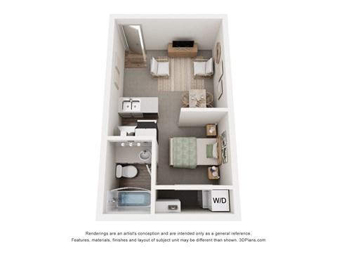Floor plan for studio, 1 bath, 500 sqft
