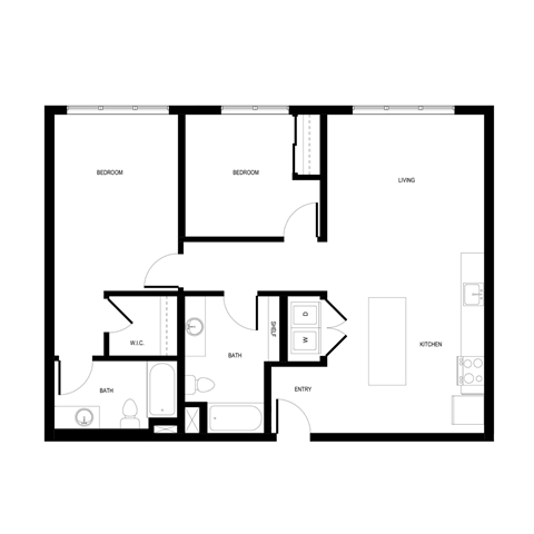 Floor plan for 2 beds, 2 baths, 1124 sqft