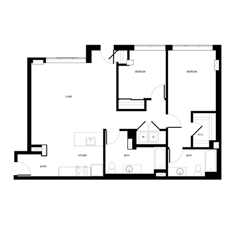 Floor plan for 2 beds, 2 baths, 1238 sqft
