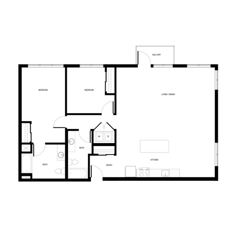 Floor plan for 2 beds, 2 baths, 1438 sqft