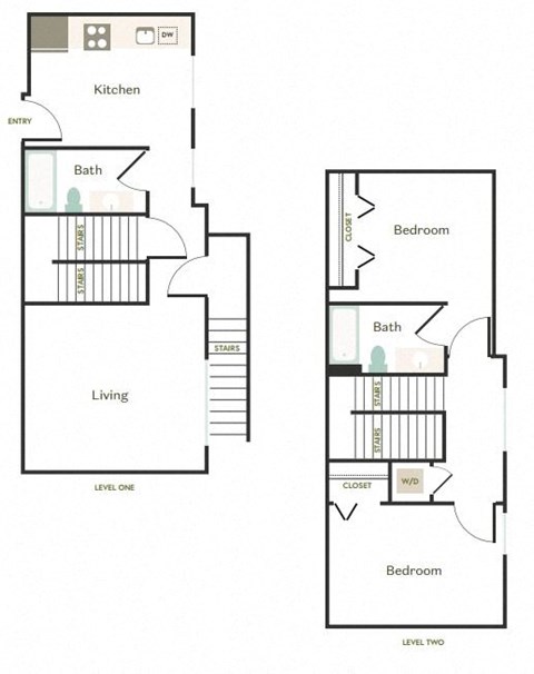 Floor plan for 2 beds, 2 baths, 1160 sqft