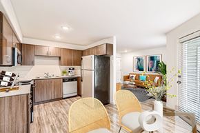 Vancouver apartment for rent - a kitchen with stainless steel appliances and a table with chairs