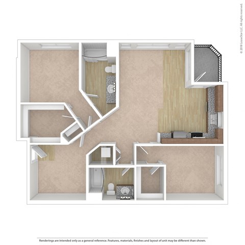 Floor plan for 2 beds, 2 baths, 1199 sqft