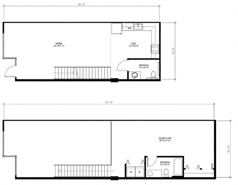 Floor plan for 1 bed, 1.5 baths, 1364 sqft