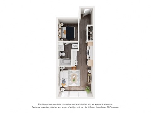 Floor plan for 1 bed, 1 bath, 487 sqft
