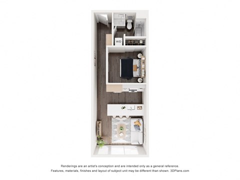 Floor plan for 1 bed, 1 bath, 603 sqft