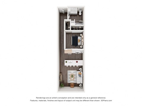 Floor plan for 1 bed, 1 bath, 724 sqft