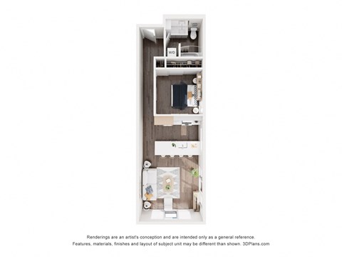 Floor plan for 1 bed, 1 bath, 705 sqft