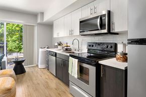 Seattle apartment for rent - a kitchen with stainless steel appliances and a microwave