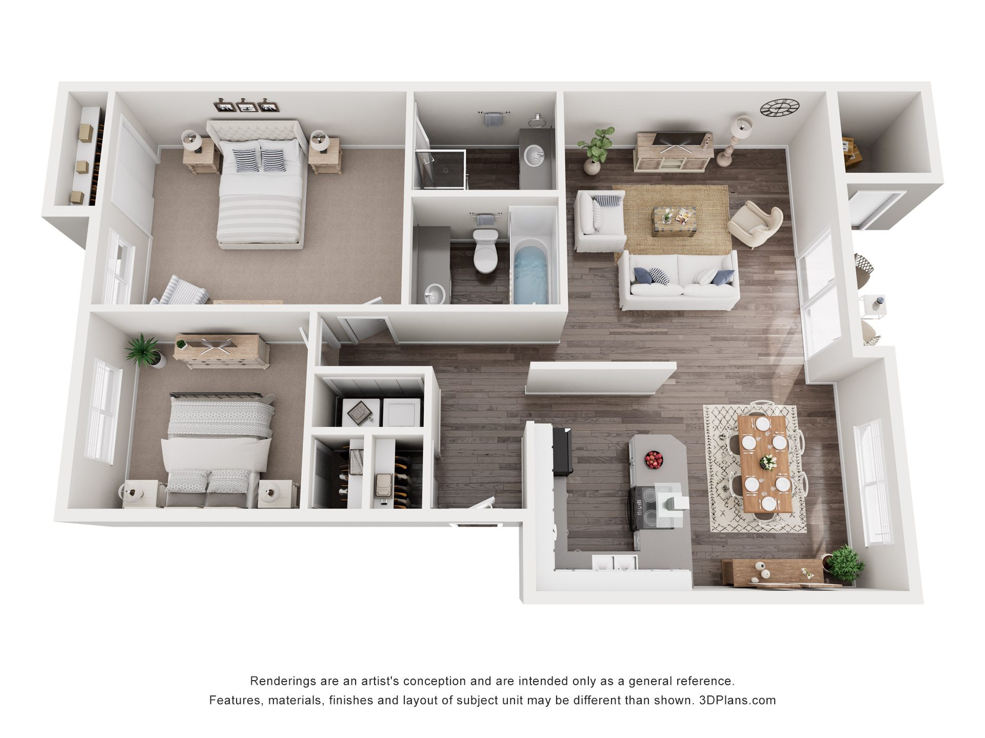 Floor plan for 2 beds, 2 baths, 1015 sqft