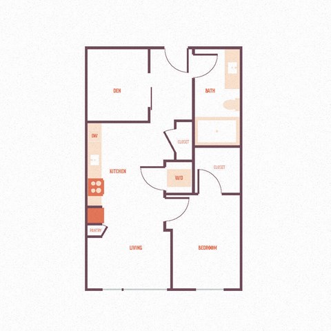 Floor plan for 1 bed, 1 bath