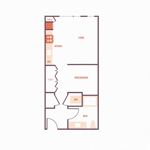 Floor plan for 1 bed, 1 bath, 517 sqft
