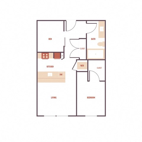 Floor plan for 1 bed, 1 bath, 776 sqft