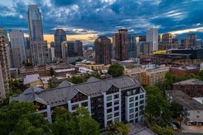 Seattle apartment for rent - an aerial view of the city at sunset