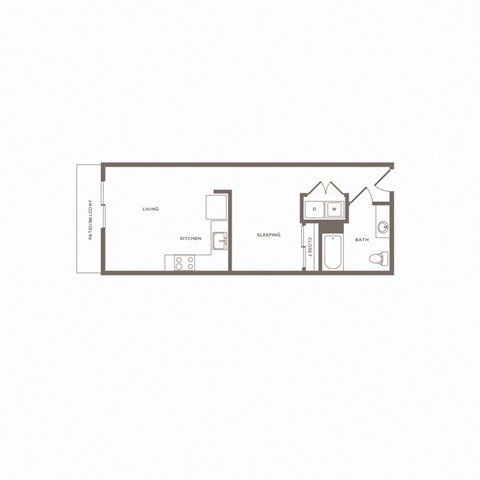 Floor plan for studio, 1 bath, 542 sqft