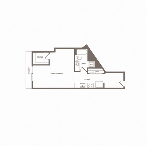 Floor plan for studio, 1 bath, 620 sqft