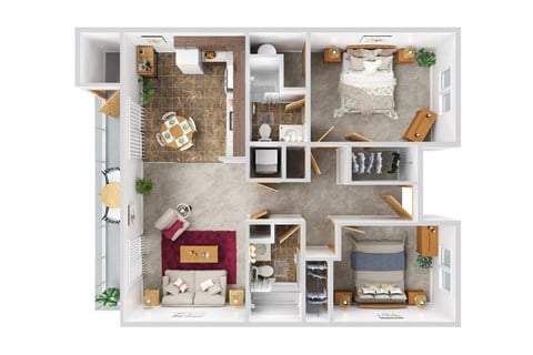 Floor plan for 2 beds, 2 baths, 920 sqft