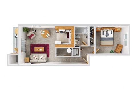 Floor plan for 1 bed, 1 bath, 660 sqft