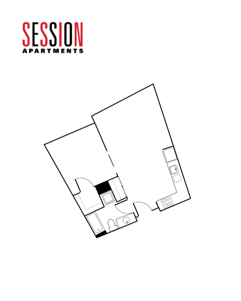 Floor plan for 1 bed, 1 bath, 662 sqft