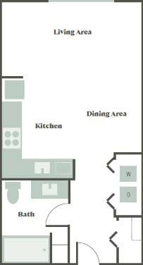 Floor plan for studio, 1 bath, 483 sqft