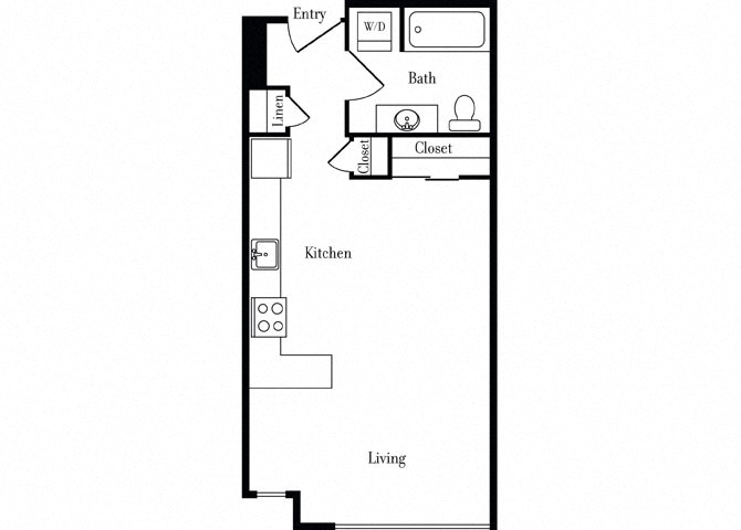 Floor plan for studio, 1 bath, 567 sqft