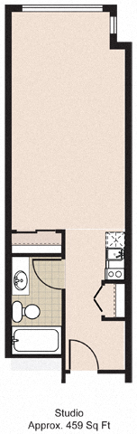 Floor plan for studio, 1 bath, 505 sqft
