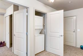 Seattle apartment for rent - the closet in a bedroom of a home with white doors