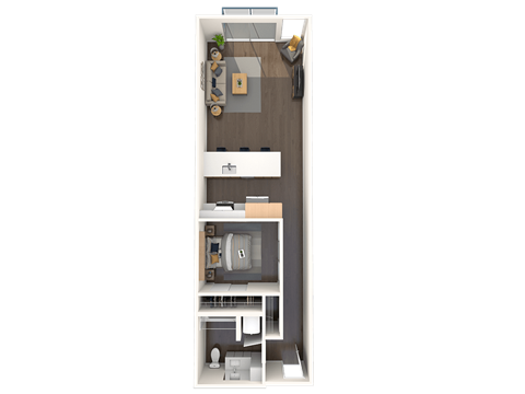 Floor plan for 1 bed, 1 bath, 643 sqft