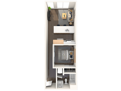 Floor plan for 1 bed, 1 bath, 651 sqft